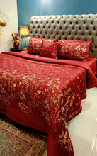 Load image into Gallery viewer, Maroon Embroidered Bridal Bedsheet set