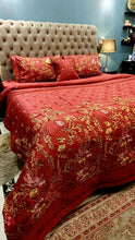 Load image into Gallery viewer, Maroon Embroidered Bridal Bedsheet set
