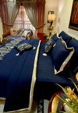 Load image into Gallery viewer, Navy Blue and Silver  Embroidered Bridal Bedsheet set