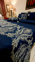 Load image into Gallery viewer, Navy Blue and Silver  Embroidered Bridal Bedsheet set