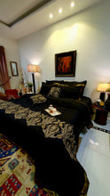 Load image into Gallery viewer, Black and Gold  Embroidered Bridal Bedsheet set