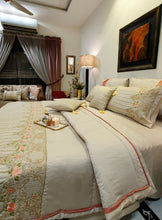 Load image into Gallery viewer, Light Beige Floral Embroidered Bridal Bedsheet set