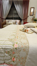 Load image into Gallery viewer, Light Beige Floral Embroidered Bridal Bedsheet set