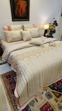 Load image into Gallery viewer, Light Beige Floral Embroidered Bridal Bedsheet set