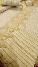 Load image into Gallery viewer, Light Beige Floral Embroidered Bridal Bedsheet set
