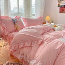 Load image into Gallery viewer, Pink Ruffle Lace Duvet Cover