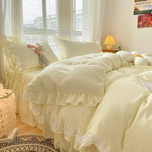 Load image into Gallery viewer, Light Yellow Ruffle Lace Duvet Cover