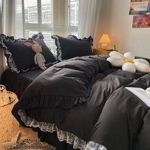 Load image into Gallery viewer, Black Ruffle Lace Duvet Cover