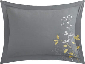 Grey Floral Embroidery Duvet Cover Set