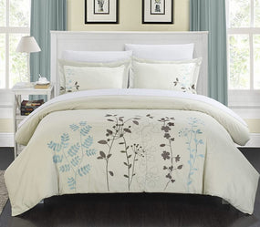 White Floral Embroidery Duvet Cover Set