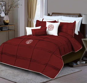 Maroon Embroidered & Corded Duvet Cover Set