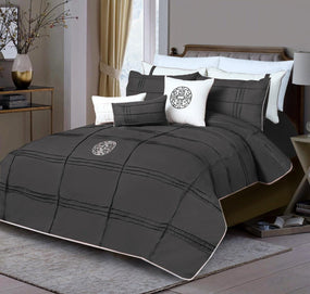 Dark Grey Embroidered & Corded Duvet Cover Set