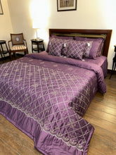 Load image into Gallery viewer, Shaam-e-Jamuni — Purple Chicken Kari Bridal Bedsheet Set (8-Piece)