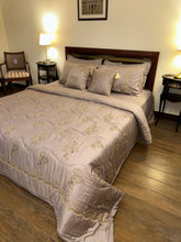 Load image into Gallery viewer, Mahal e-Reet — Dark Beige Chicken Kari Bridal Bedsheet Set (8-Piece)