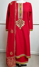 Load image into Gallery viewer, Red Jacquard Panni Embroidered 3pc