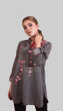 Load image into Gallery viewer, Grey Chambray Floral embroidered top