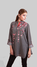 Load image into Gallery viewer, Grey Chambray Floral embroidered top