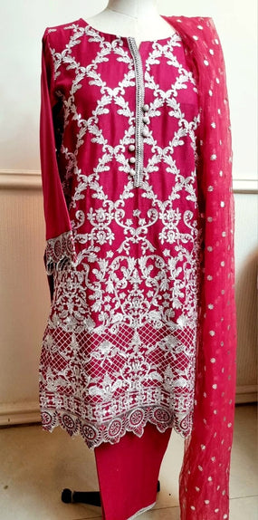 Magenta Full Embroidered 3 pc
