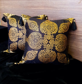 Black & Gold Block Print Cushion Cover