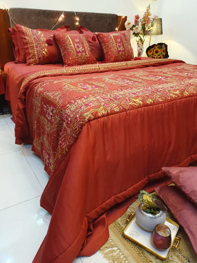 Maroon Glimmer Bridal Bedsheet set