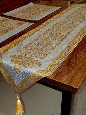 Silver and Gold Block Print Velvet Table Runner