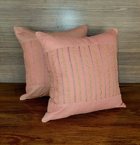 Tea pink embroidered Cushion Cover