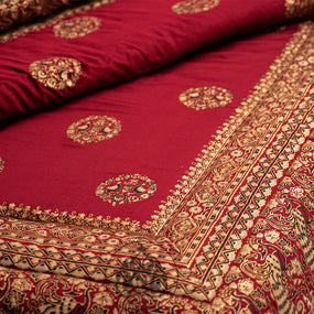 Maroon Gold Block Print Bridal Bed Sheet Set | Bridal Bedding Set | Naseej Apparels Sale | Bedsheets online in Pakistan | Naseej Bed sheets | Luxury bed sheets Pakistan | Bridal Comforter set | Bridal Duvet set | Bridal Cotton Satin Bed sheet online King Size | King size online bed sheets in Pakistan with cash on delivery.