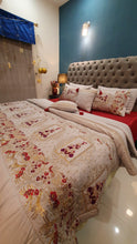 Load image into Gallery viewer, Silver &amp; Maroon Embroidered Bridal Bedsheet set
