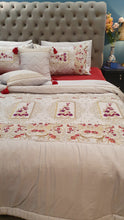 Load image into Gallery viewer, Silver &amp; Maroon Embroidered Bridal Bedsheet set
