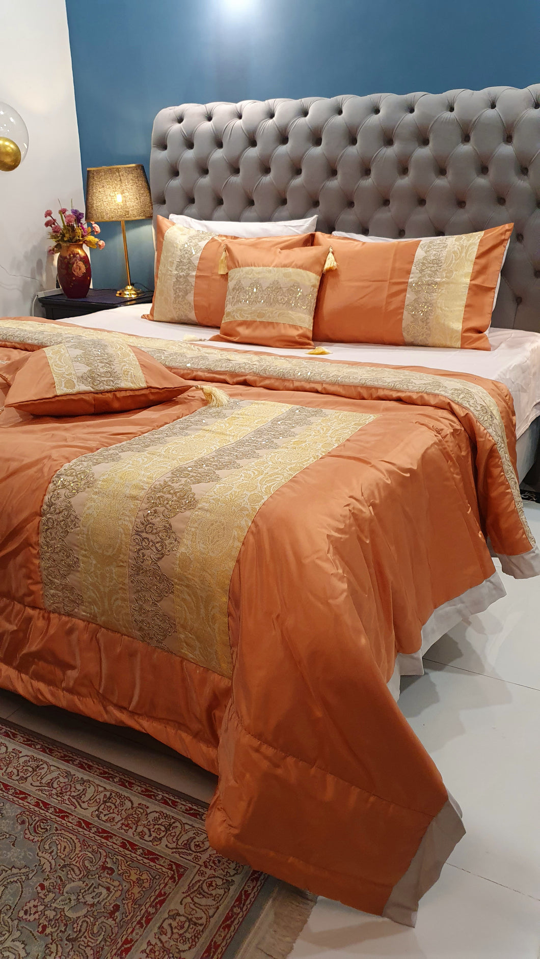 Dreamy Apricot Silk bridal Bedsheet set