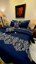 Load image into Gallery viewer, Navy Blue and Silver  Embroidered Bridal Bedsheet set
