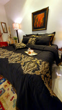 Load image into Gallery viewer, Black and Gold  Embroidered Bridal Bedsheet set
