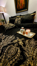 Load image into Gallery viewer, Black and Gold  Embroidered Bridal Bedsheet set
