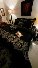 Load image into Gallery viewer, Black and Gold  Embroidered Bridal Bedsheet set
