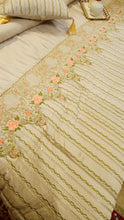 Load image into Gallery viewer, Light Beige Floral Embroidered Bridal Bedsheet set
