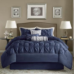 Dark Blue Pintuck Duvet Cover