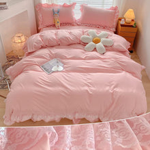 Load image into Gallery viewer, Pink Ruffle Lace Duvet Cover
