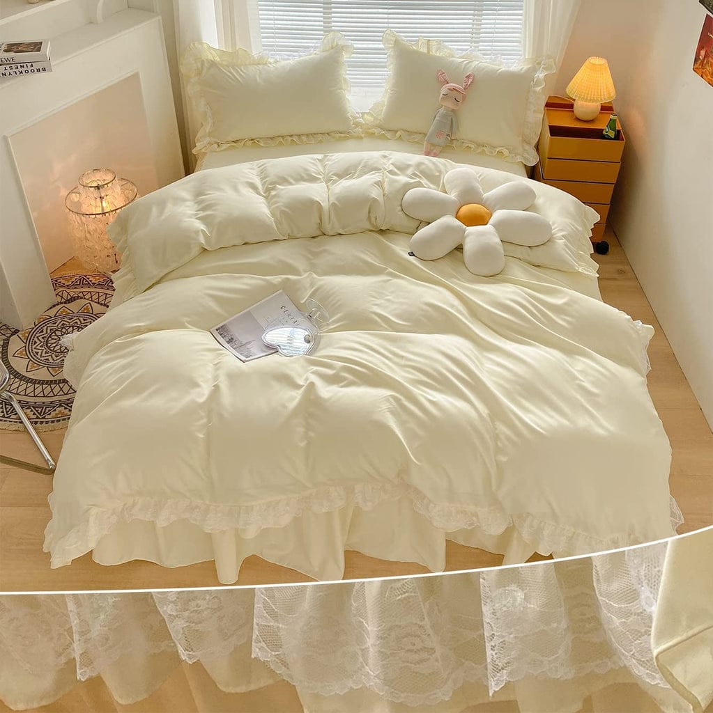 Light Yellow Ruffle Lace Duvet Cover