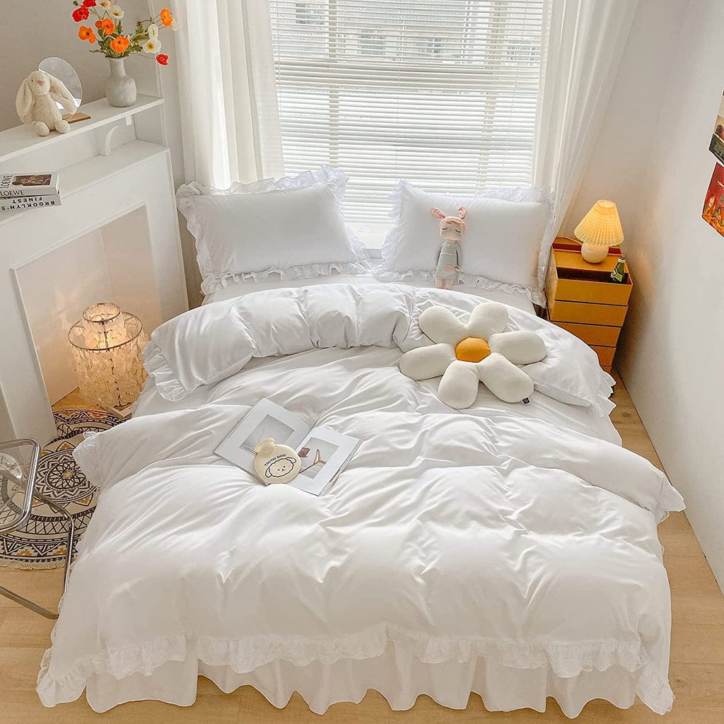 White Ruffle Lace Duvet Cover