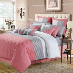 Pink & Grey Pleated Duvet Cover