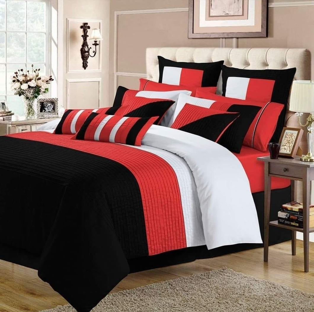 Red & Black Pleated Duvet Cover