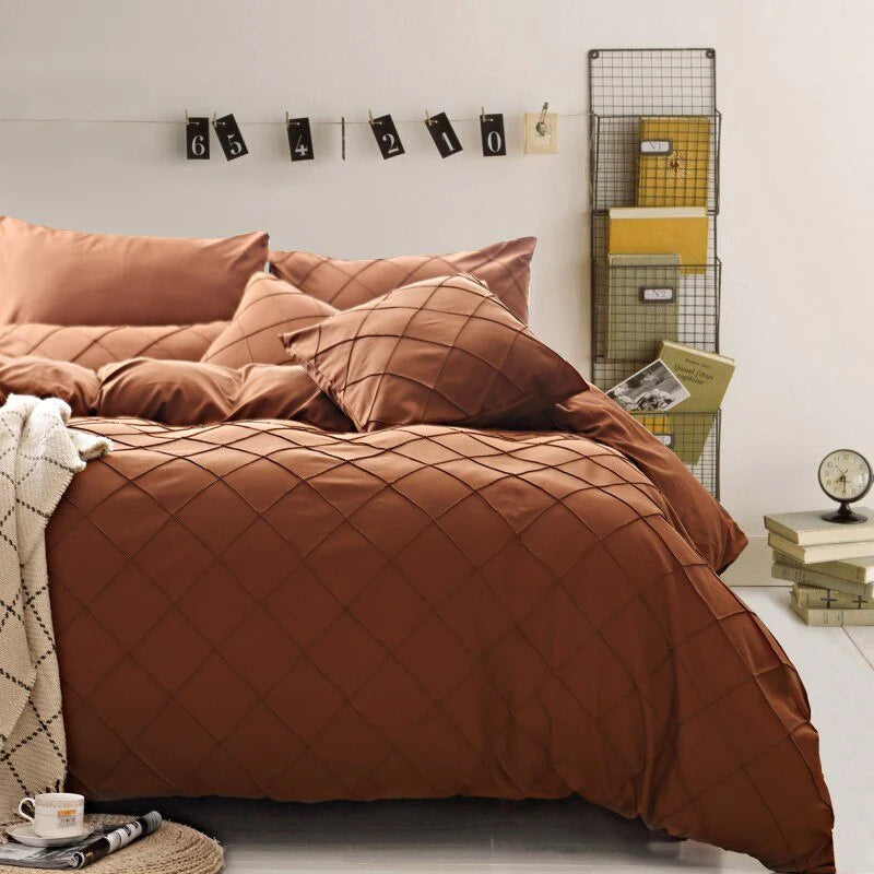 Brown Cross Pleated Duvet Cover