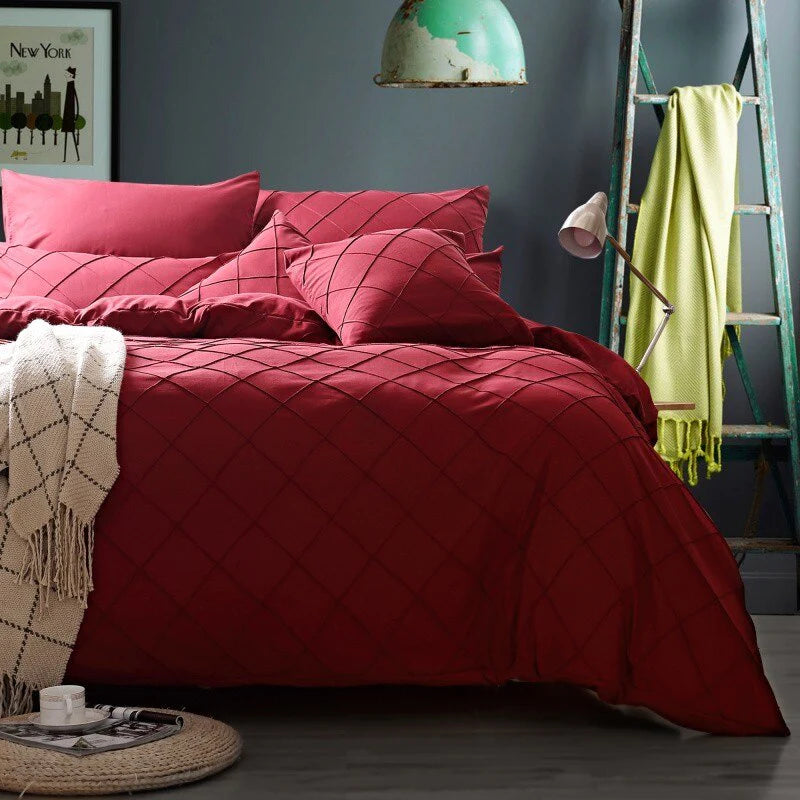 Maroon Cross Pleated Duvet Cover