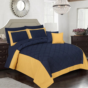 Blue & Light Yellow Cross Pleated Duvet Cover