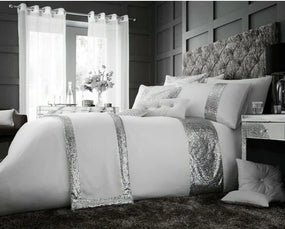 White & Silver Sequins Bridal Bedding Set
