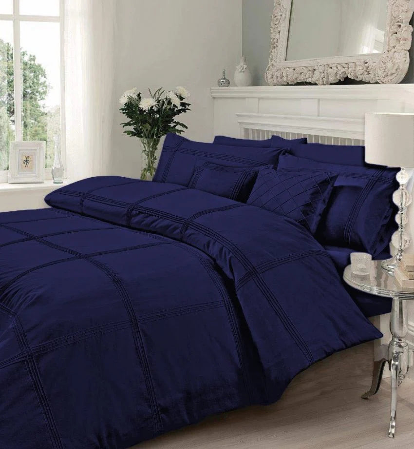 Navy Blue Box Pleated Duvet Cover