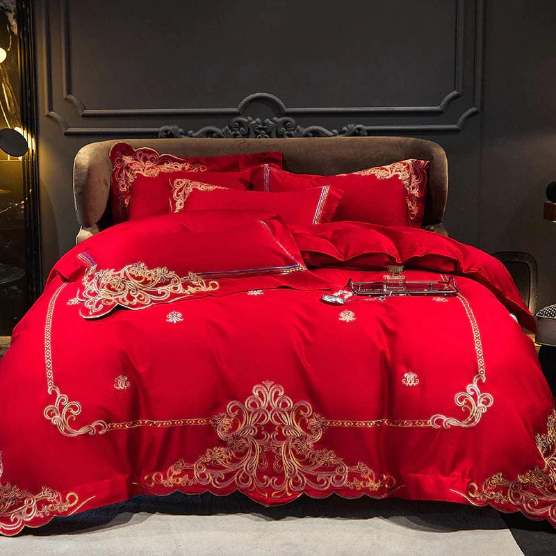 Elegant Embroidered Duvet Set-Red