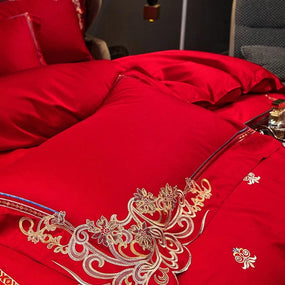 Elegant Embroidered Duvet Set-Red