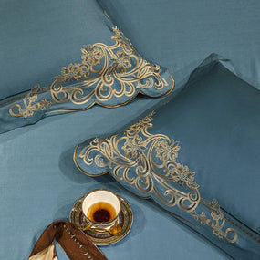 Elegant Embroidered Duvet Set-Greyish Blue