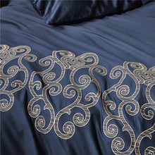 Load image into Gallery viewer, Luxury Navy Blue with Tan Embroidery Duvet Cover Set
